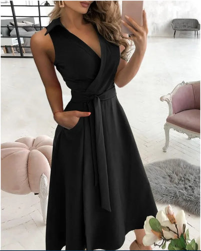 Lune London | Wrap dress Sleeveless Collarless Design Flattering Waistband Knee-length