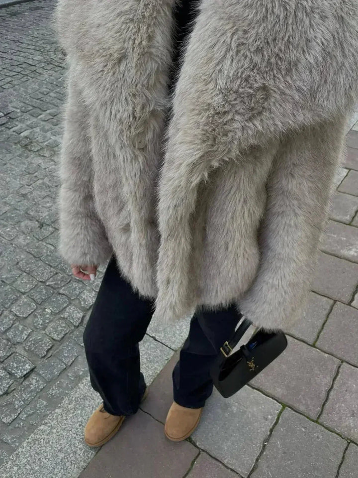 Lune London | Sheeps wool faux fur open-front jacket