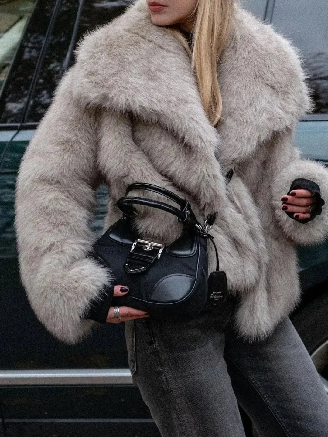 Lune London | Sheeps wool faux fur open-front jacket