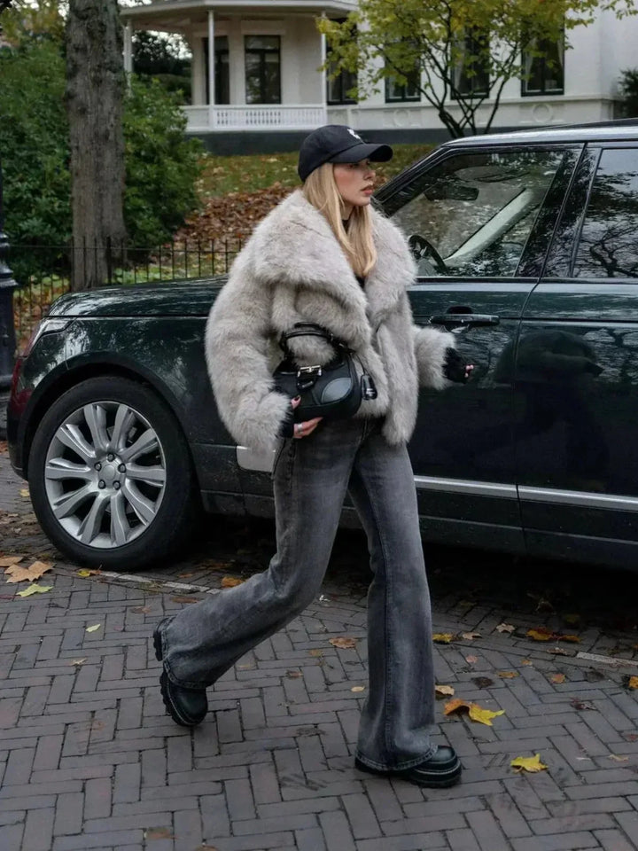 Lune London | Sheeps wool faux fur open-front jacket