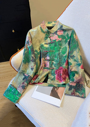 Lune London | Silk coat with green Chinese button print
