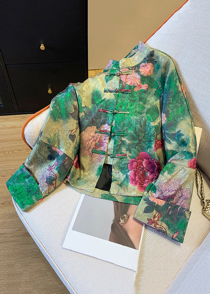 Lune London | Silk coat with green Chinese button print