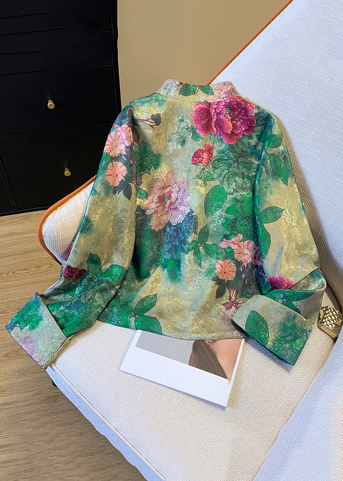 Lune London | Silk coat with green Chinese button print
