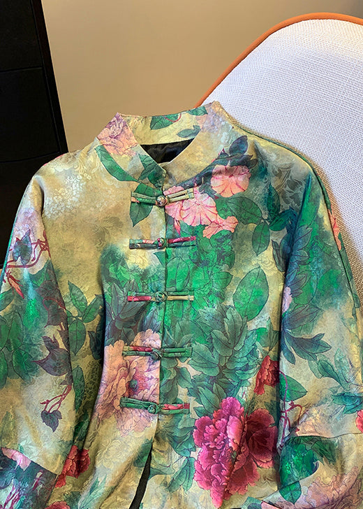 Lune London | Silk coat with green Chinese button print