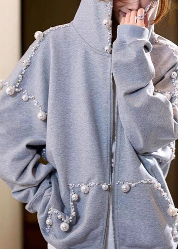 Lune London | Gray hooded coat with cotton pearl pockets