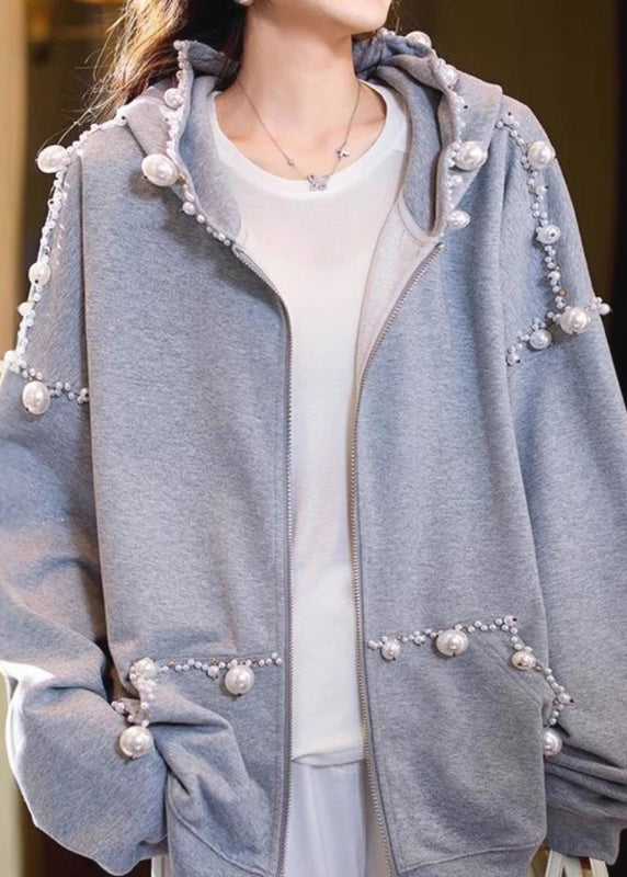 Lune London | Gray hooded coat with cotton pearl pockets