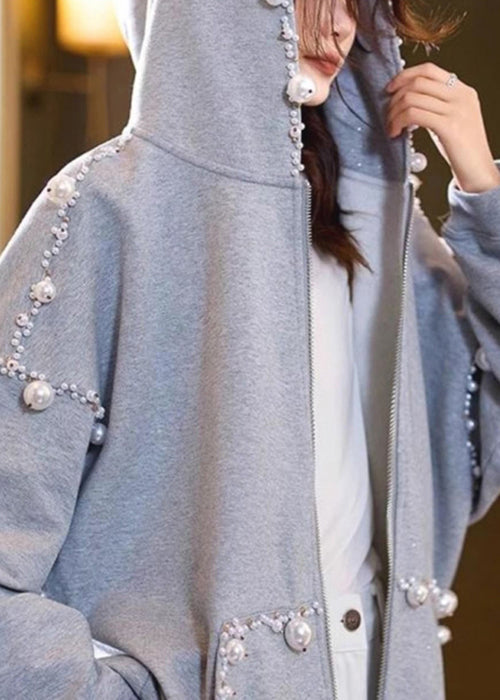 Lune London | Gray hooded coat with cotton pearl pockets