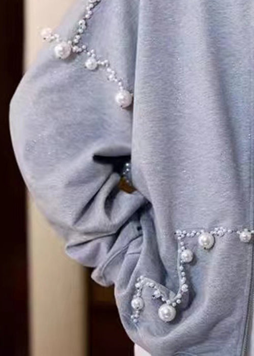 Lune London | Gray hooded coat with cotton pearl pockets
