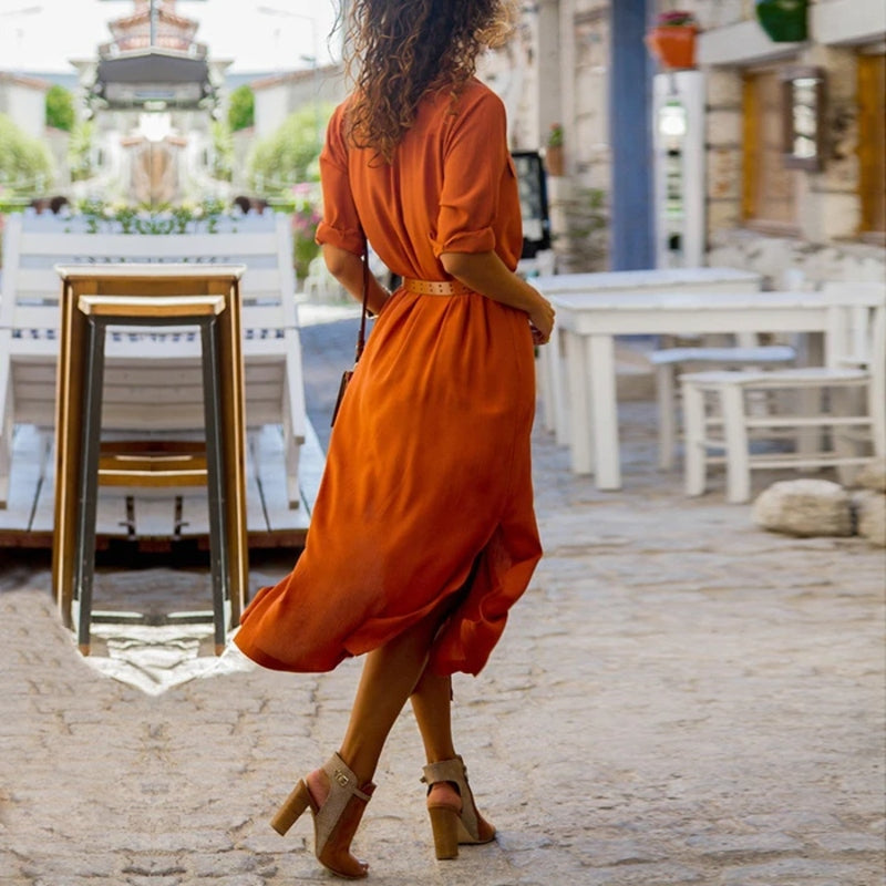 Lune London | Elegant Button-Down Shirt Dress for Women Long Sleeve Blouse Dress in Bohemian Style with Belt