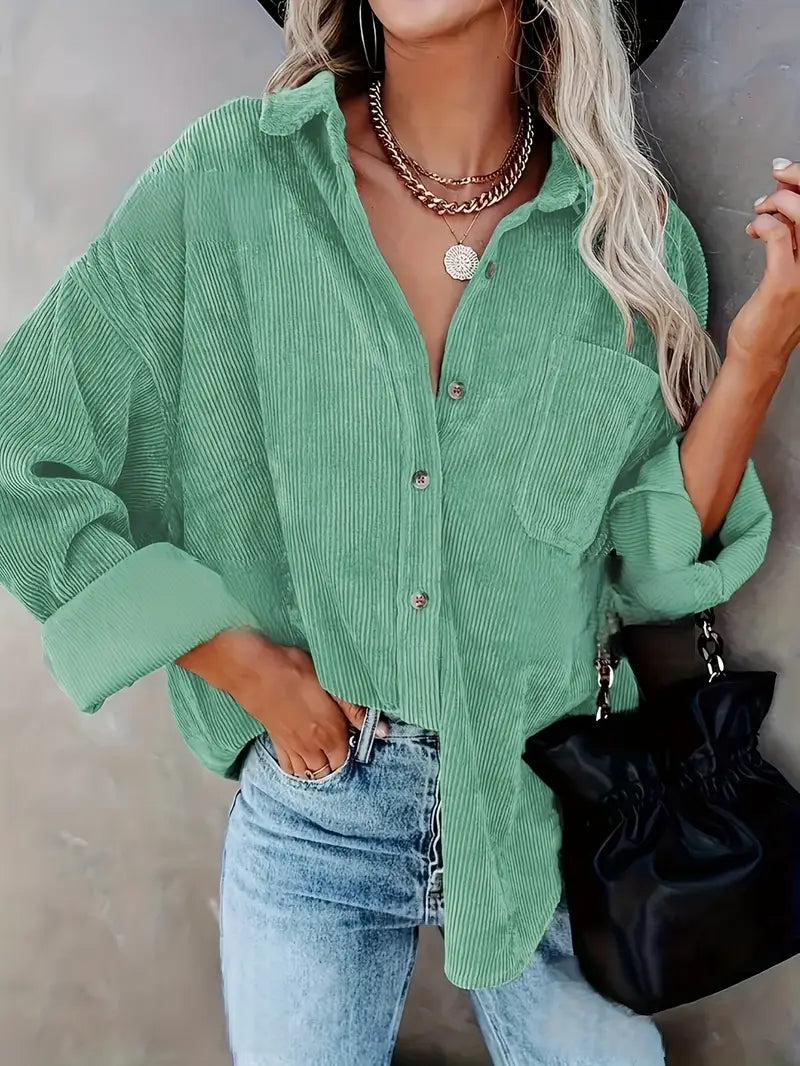 Lune London | Corduroy Trousers Shirt Blouse with Buttons Casual