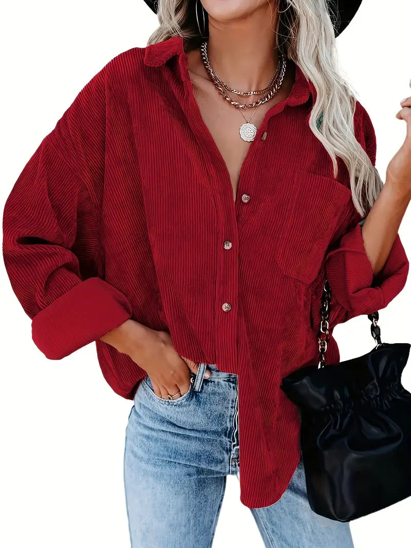 Lune London | Corduroy Trousers Shirt Blouse with Buttons Casual