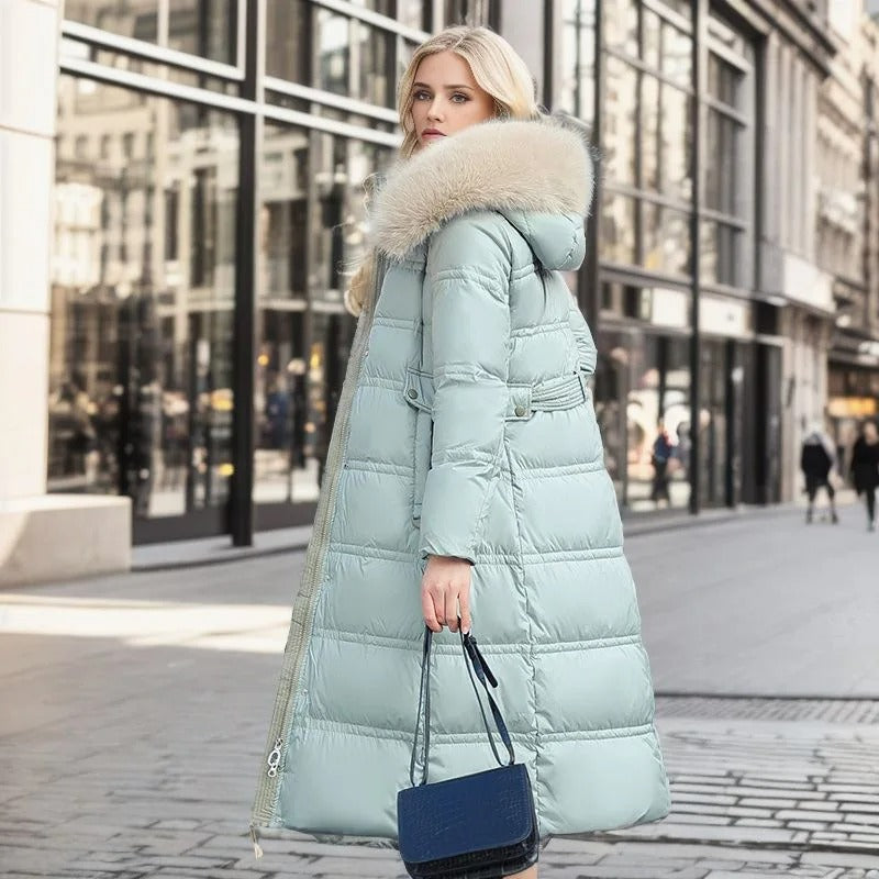 Lune London | Long Winter Jacket Puffer Design Faux Fur Hood Tailored Belt Warm and Insulating