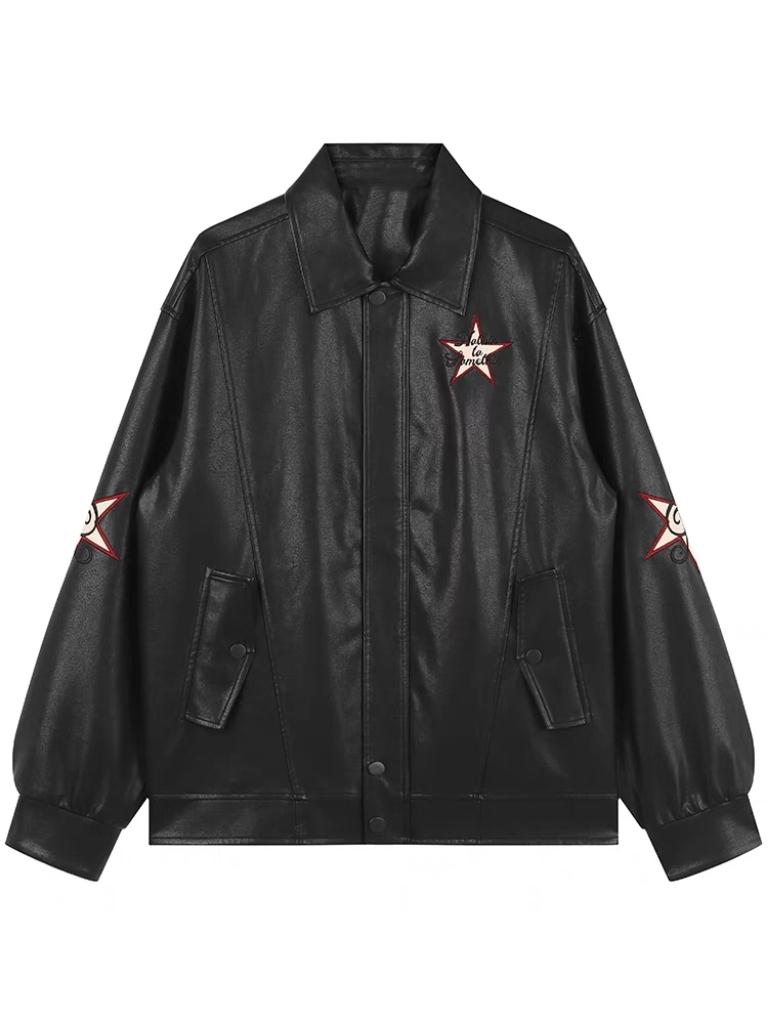 Lune London | Leather jacket with lapel collar and embroidery
