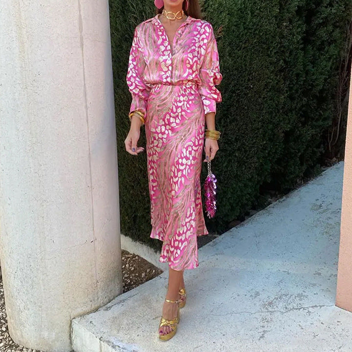 Lune London |Women's Printed Satin Long-Sleeve Two-Piece Set