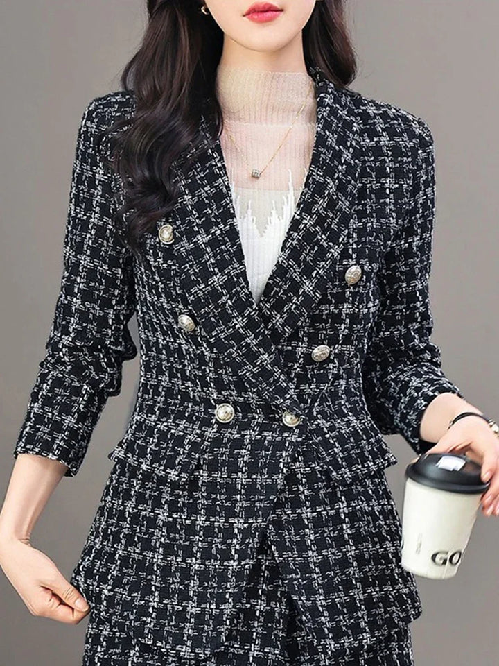 Ladies Elegant Tweed Blazer Jacket with Double Button Placket and Modern Cut Lune London