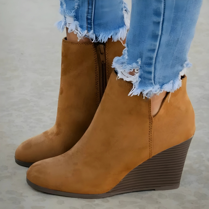Lune London | Ankle Boots - Suede-like Fabric - Wedge Heel - Side Zipper