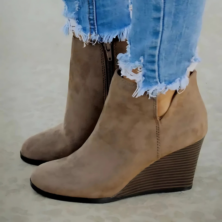 Lune London | Ankle Boots - Suede-like Fabric - Wedge Heel - Side Zipper