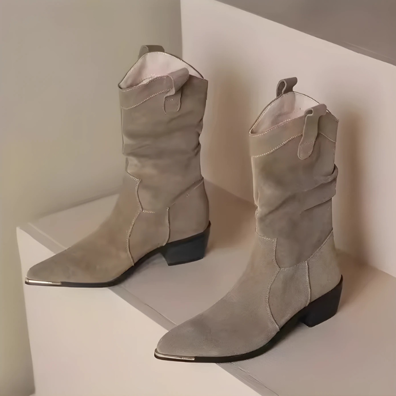Lune London | Boots - Suede look - Thigh high - Pointed metal cap - Block heel