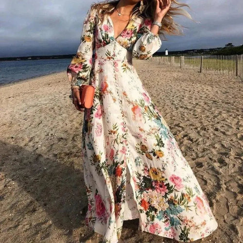 Lune London | Floral Long Sleeve V Neck Boho Sundress