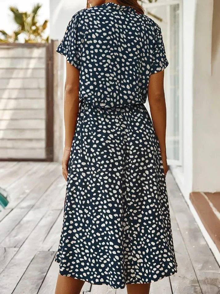 Lune London | Elegant Short Sleeve Shirt Dress with Polka Dots and Drawstring at the Waist