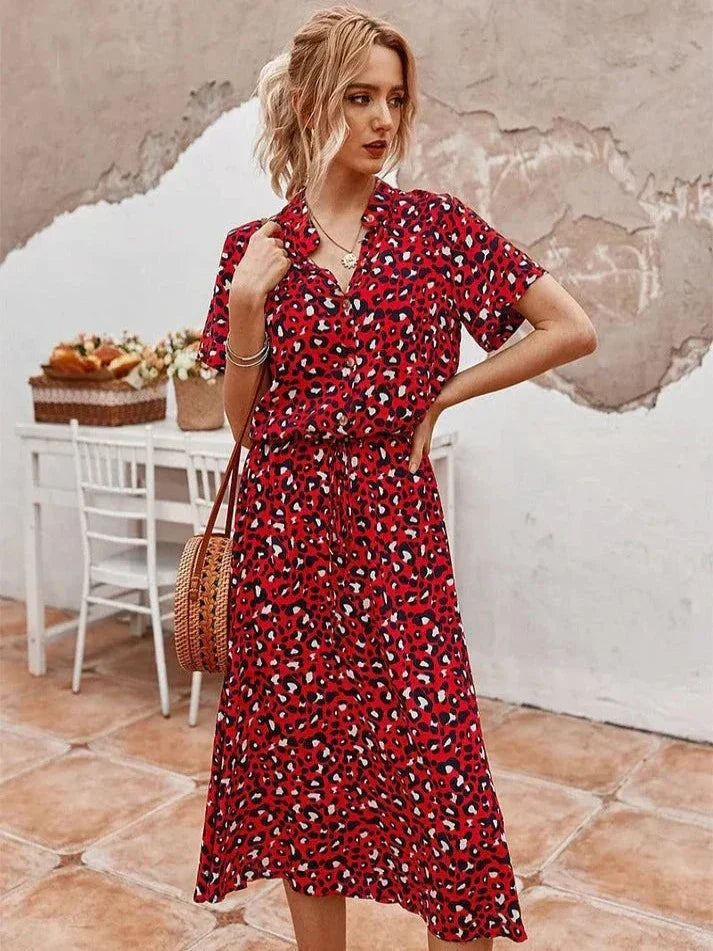Lune London | Elegant Short Sleeve Shirt Dress with Polka Dots and Drawstring at the Waist