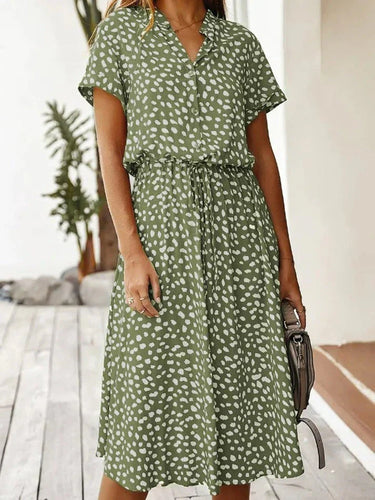 Lune London | Elegant Short Sleeve Shirt Dress with Polka Dots and Drawstring at the Waist