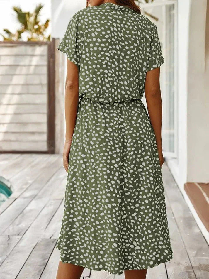 Lune London | Elegant Short Sleeve Shirt Dress with Polka Dots and Drawstring at the Waist