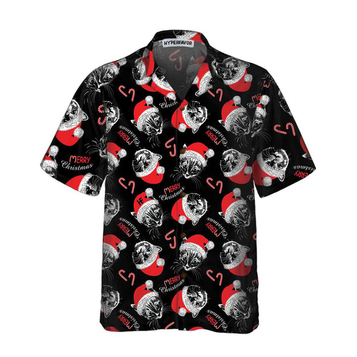 Lune London | Merry Christmas Black Hawaiian Shirt, Fun Christmas Cats Shirt, Best Christmas Gift Idea