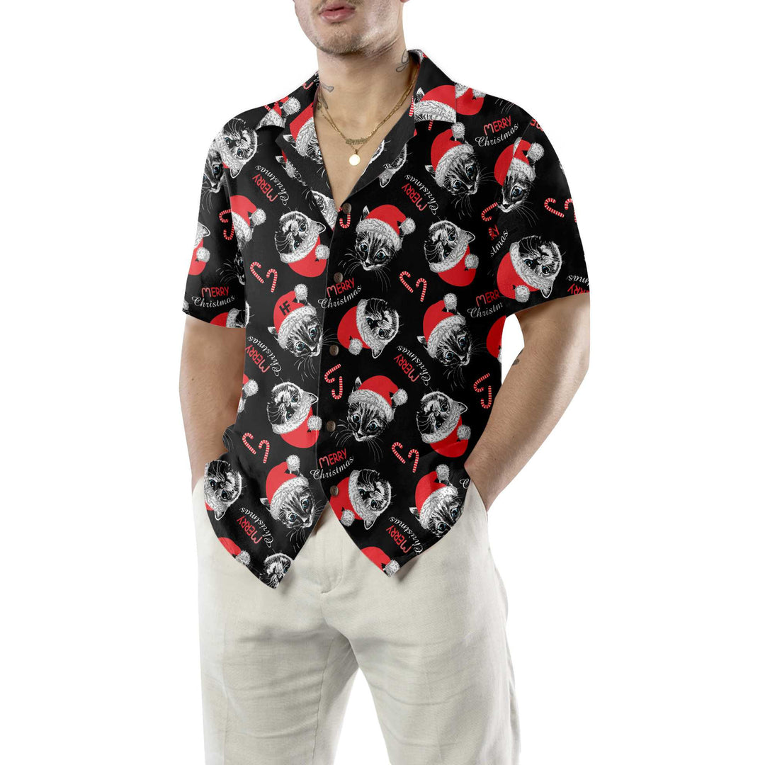 Lune London | Merry Christmas Black Hawaiian Shirt, Fun Christmas Cats Shirt, Best Christmas Gift Idea