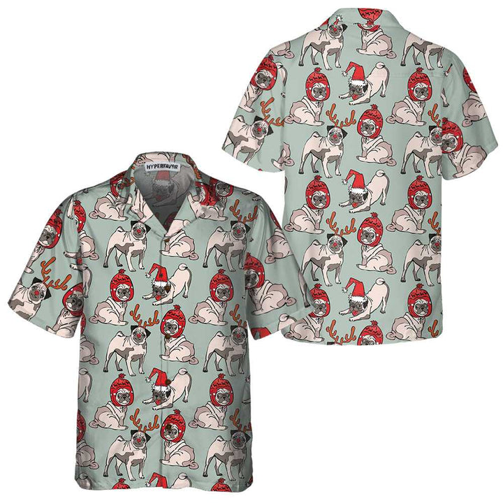 Lune London | Merry Christmas Pug Dog Hawaiian Shirt, Funny Christmas Shirt, Christmas Gift for Dog Lovers
