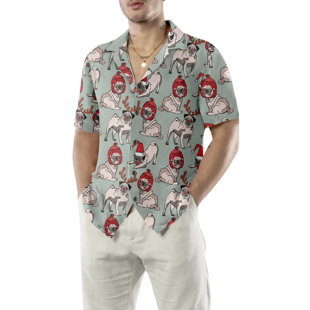 Lune London | Merry Christmas Pug Dog Hawaiian Shirt, Funny Christmas Shirt, Christmas Gift for Dog Lovers