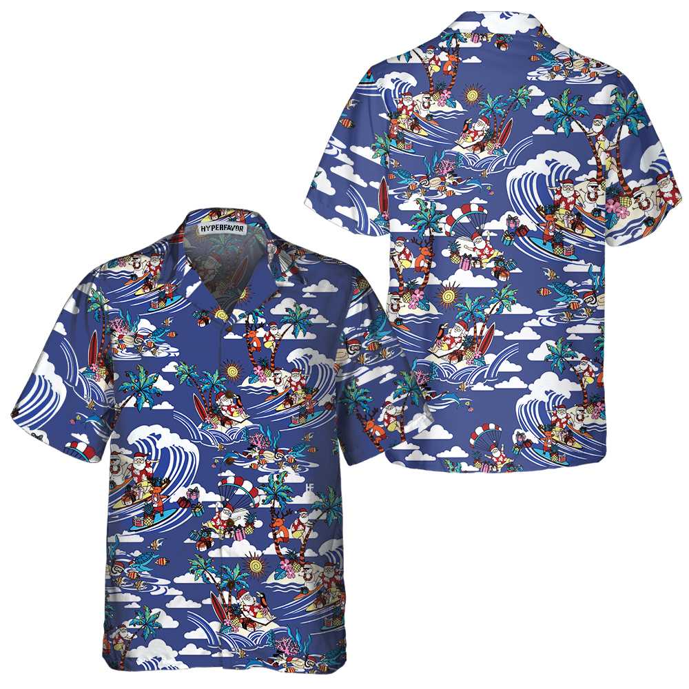 Lune London | Merry Christmas Hawaiian shirt with tropical prints, Unique Christmas shirt, Best Christmas gift idea
