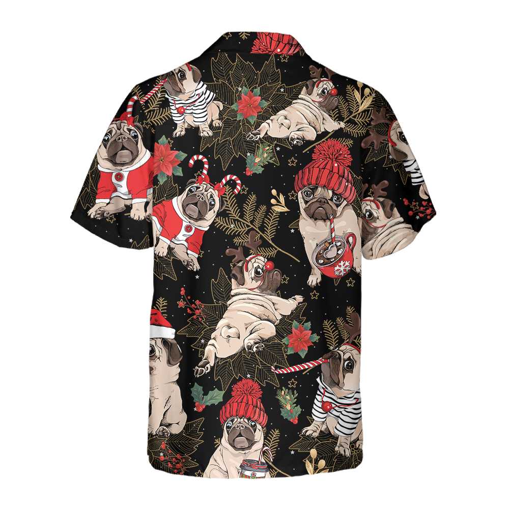Lune London | Joyful Hawaiian shirt of Pug Party, fun Christmas Pug dog T-shirt for men