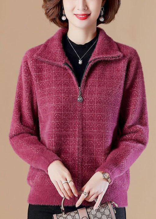 Lune London | Rose Col Peter Pan Zipper Closure Mink Hair Cardigans Long Sleeves