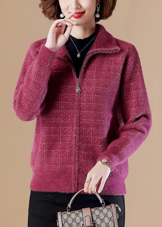 Lune London | Rose Col Peter Pan Zipper Closure Mink Hair Cardigans Long Sleeves