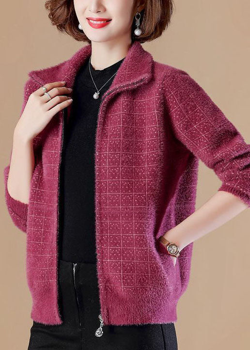 Lune London | Rose Col Peter Pan Zipper Closure Mink Hair Cardigans Long Sleeves