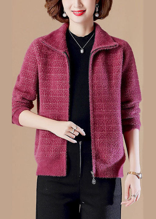 Lune London | Rose Col Peter Pan Zipper Closure Mink Hair Cardigans Long Sleeves