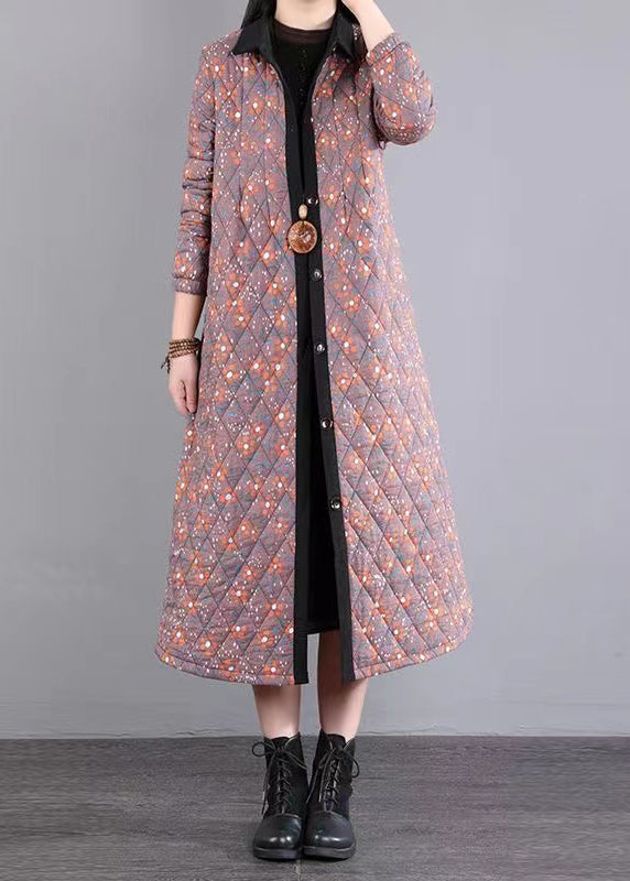 Chic und Stil | Winter coats made of fine cotton patchwork with blue Peter Pan collar
