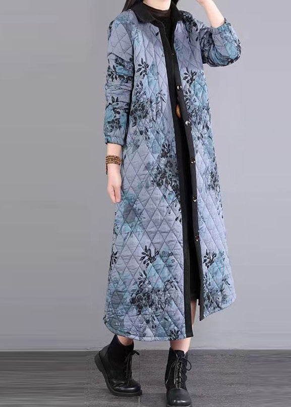 Chic und Stil | Winter coats made of fine cotton patchwork with blue Peter Pan collar