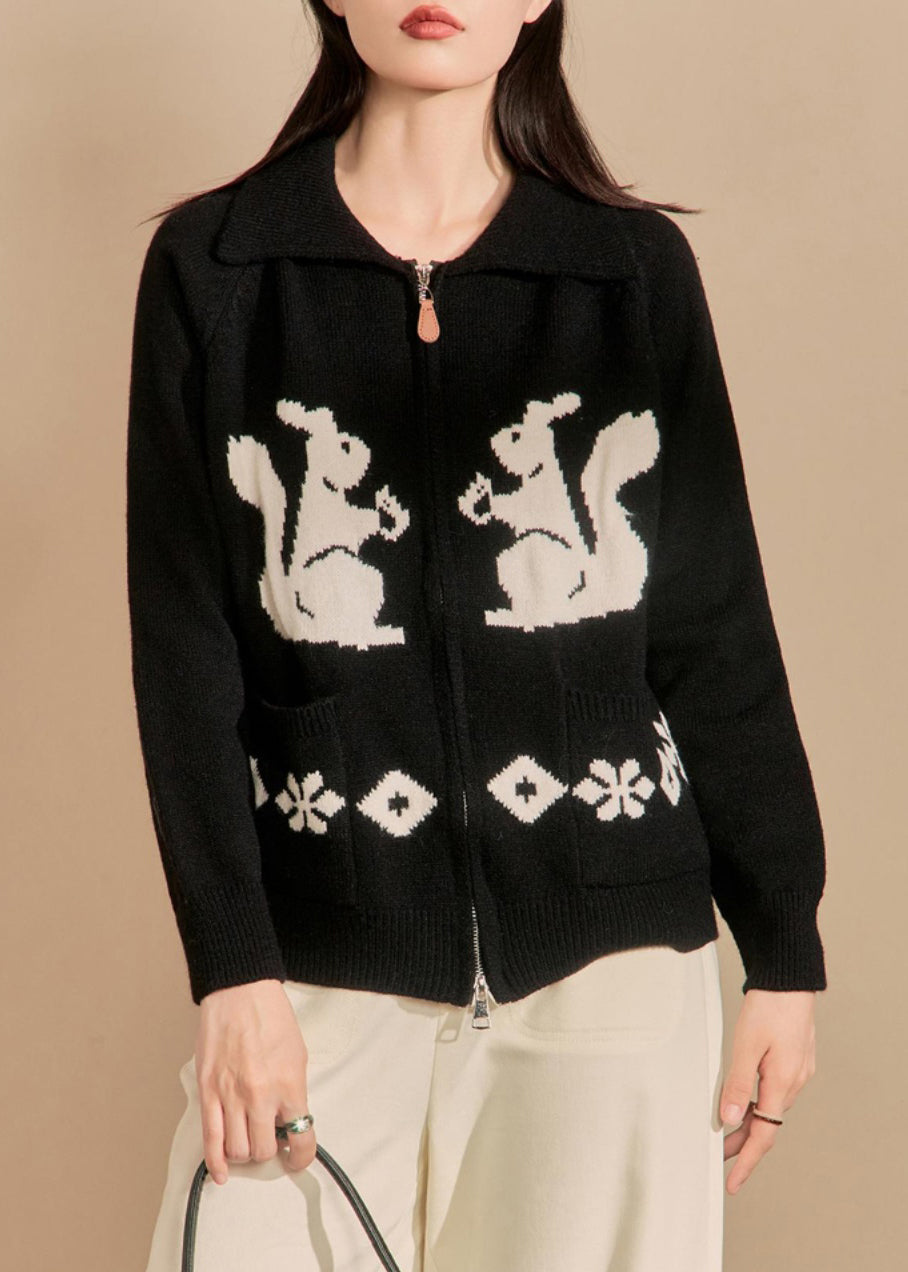 Lune London | Winter knit coats with embroidered black zippered pockets