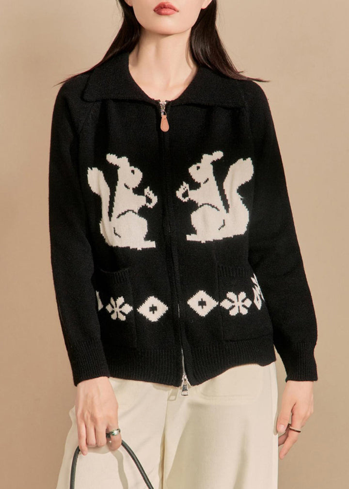 Lune London | Winter knit coats with embroidered black zippered pockets