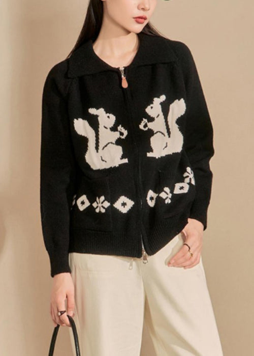 Lune London | Winter knit coats with embroidered black zippered pockets