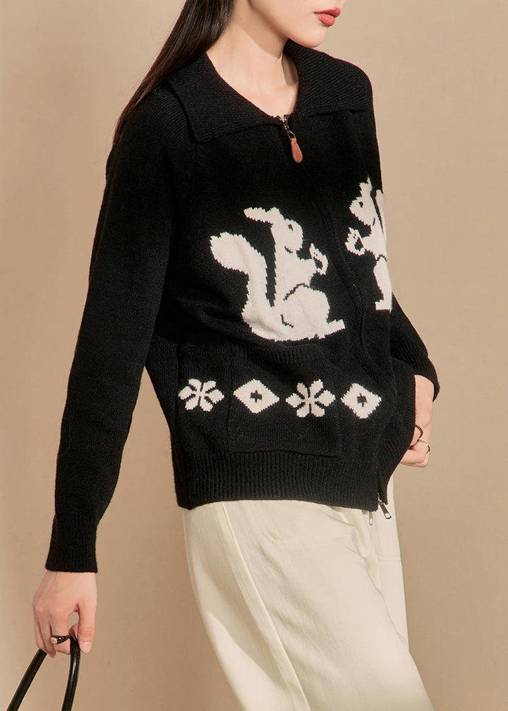 Lune London | Winter knit coats with embroidered black zippered pockets
