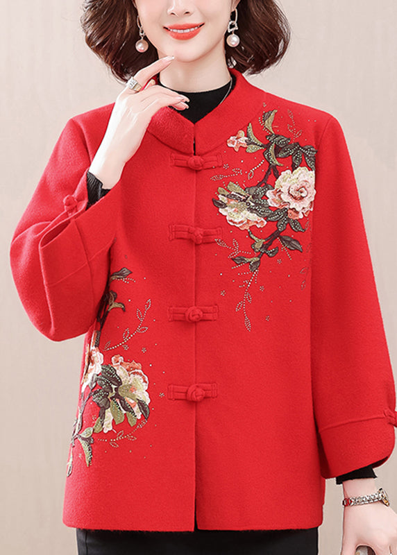 Lune London | Printed wool coats with red high collar