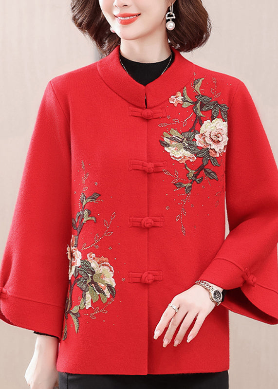 Lune London | Printed wool coats with red high collar