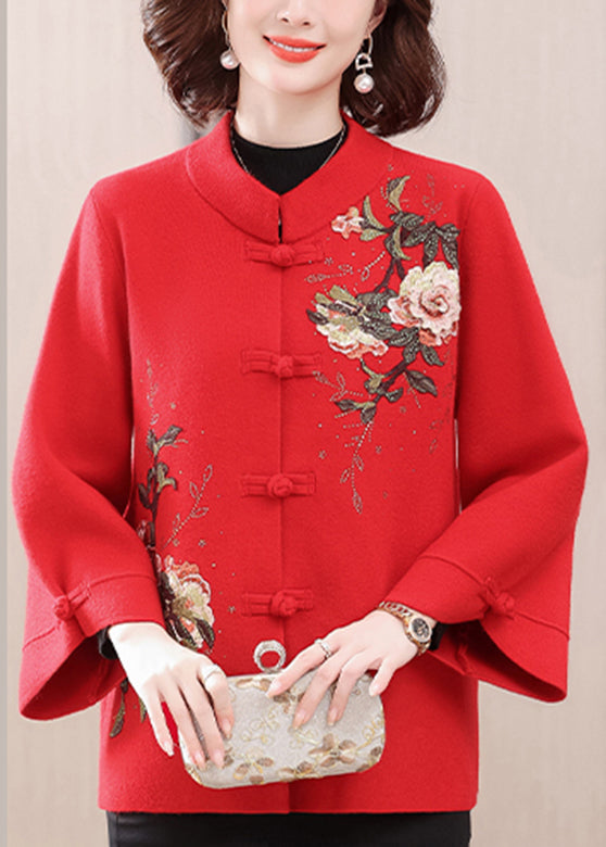 Lune London | Printed wool coats with red high collar