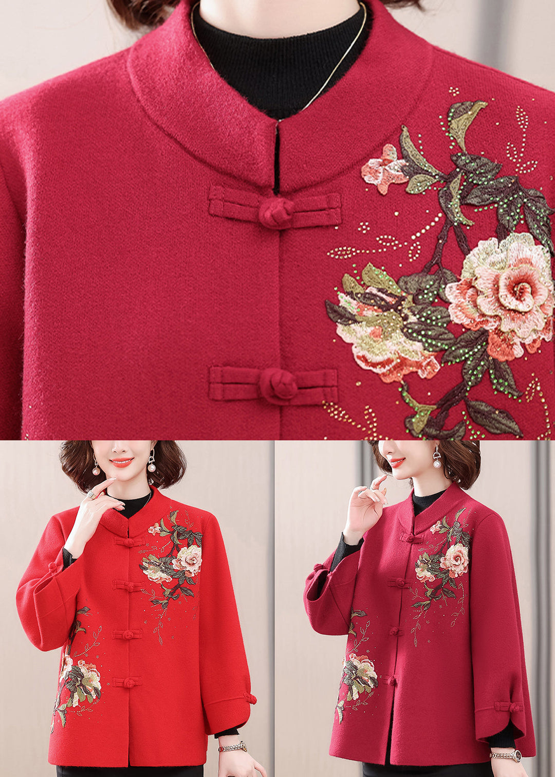 Lune London | Printed wool coats with red high collar