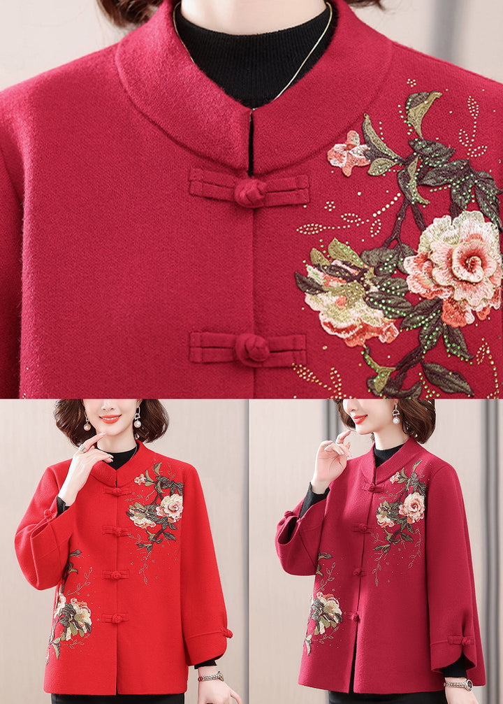 Lune London | Printed wool coats with red high collar