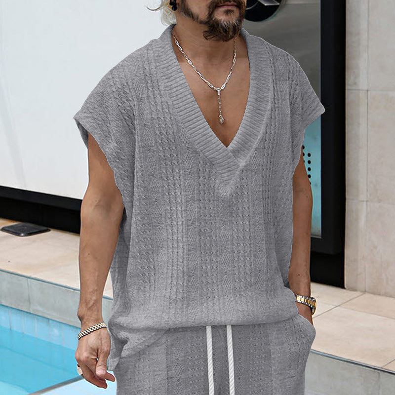 Casual Knit T-shirt for Men with V-neck and Oversized Fit Lune London