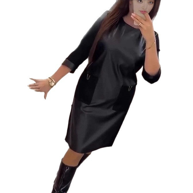 Robe en cuir élégante pour femmes avec poches zippées pratiques Chic & Stil
